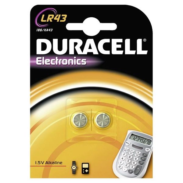 Duracell 1,5V Alkali-Mangan LR43 Knopfzellen, 2er