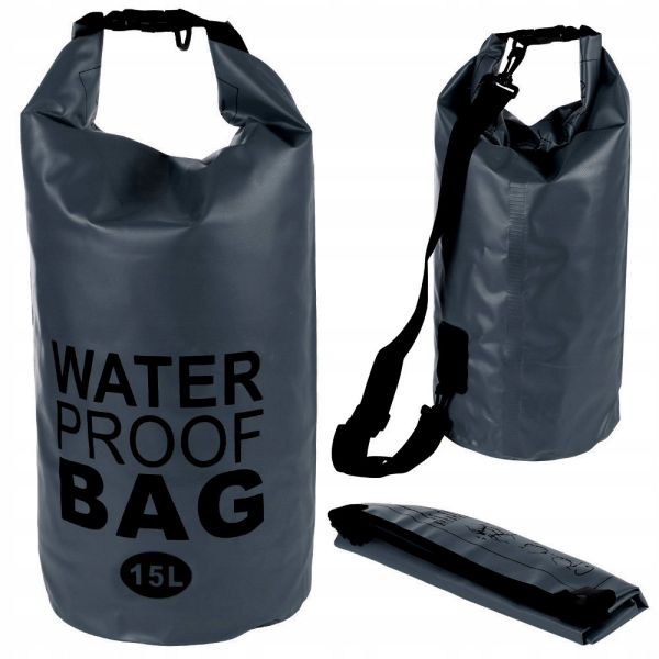 Wasserdichte Tasche mit 15l Fassungsvermögen schwarz