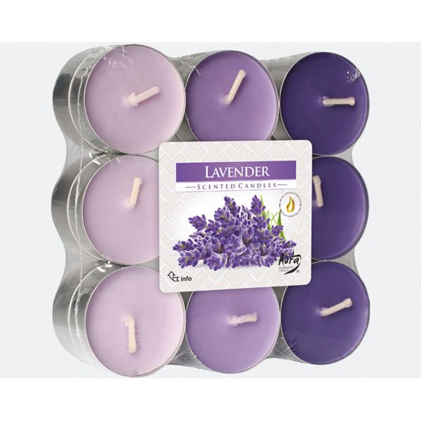 Duft-Teelichter in 3 Farben, Lavendel, 18 Stück