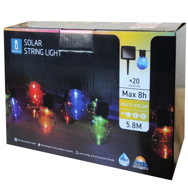 LED Solar Lichterkette, 20 farbige Kugellampen, Länge 5,8m