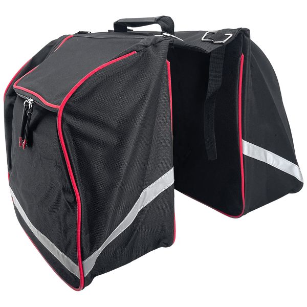 Fahrrad-Doppeltasche rot/schwarz mit Reflektorstreifen