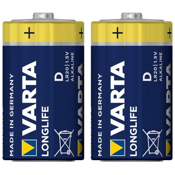 2 Stück Varta Longlife Mono (D)-Alkali-Mangan Batterien