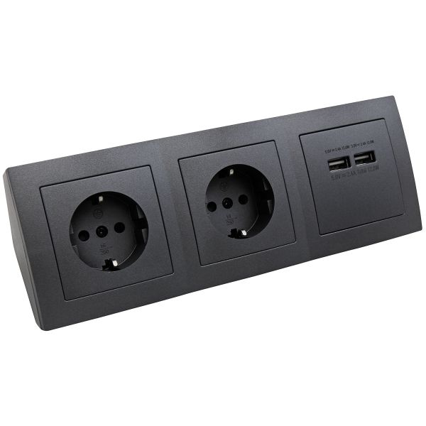Steckdosenblock "Flair-Serie" 2 Steckdosen, 2x USB anthrazit