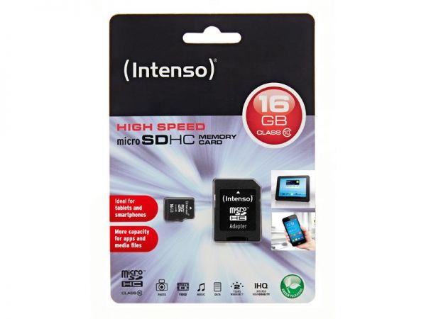 Micro SDHC Card, 16GB CL10 / SDHC + Adapter