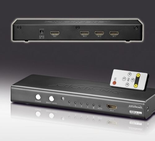 HDMI-Umschaltbox 3+1 IN / 1 OUT, Fernbedienung, Clicktronic