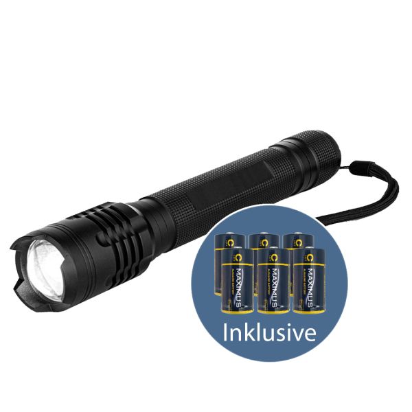 LED-Taschenlampe UltraHell 10W 1200lm, inkl. Batterien, schwarz