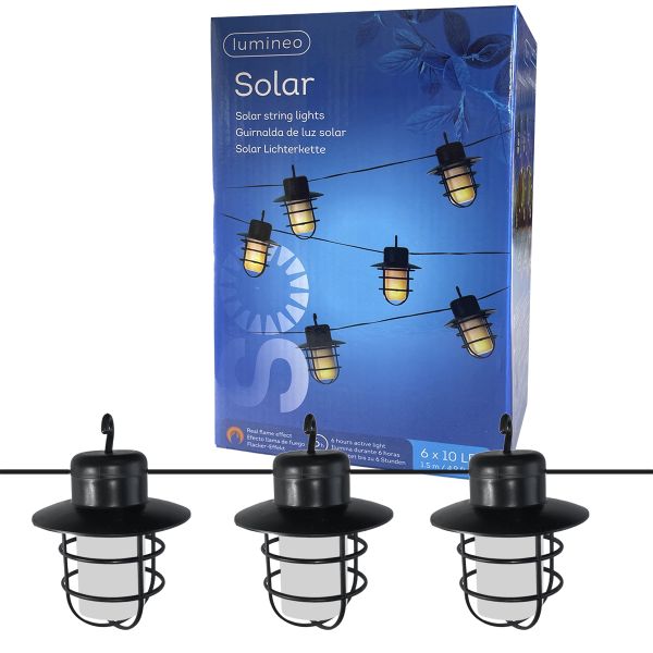 LED Solar Lichterkette, 6 Lampen mit Flackerlicht 1,5m