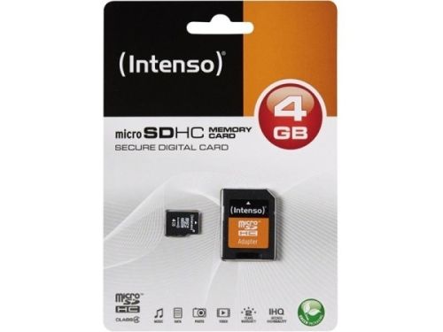 Micro SDHC Card, 4GB, CL4, + Adapter, Intenso