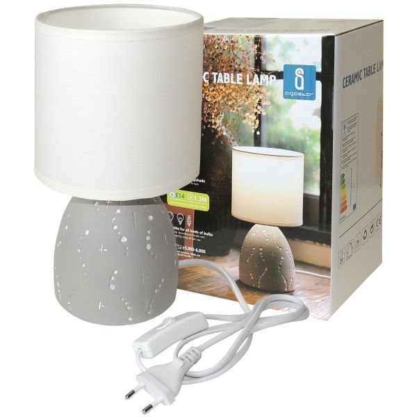 Tischlampe Keramik Dekor mit weißem Lampenschirm, E14, 230V