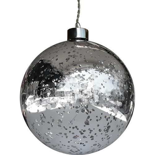 Weihnachtsdeko Glaskugel, 10 LED, 13cm, silbern