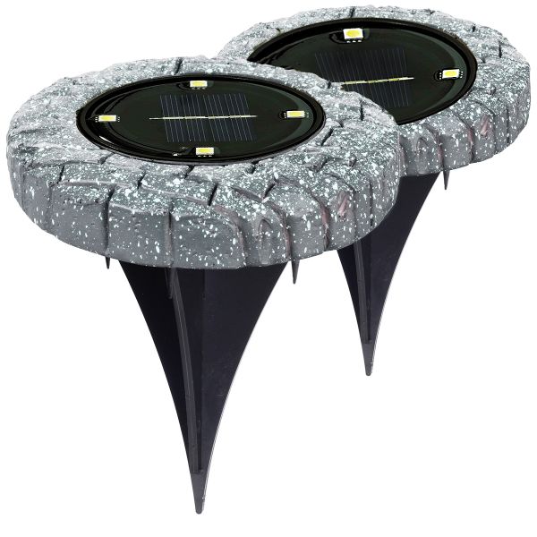 Solar Bodenleuchten rund Granit-Design 2er Set mi LED-Licht