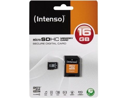 Micro SDHC Card, 16GB, CL4, + Adapter, Intenso